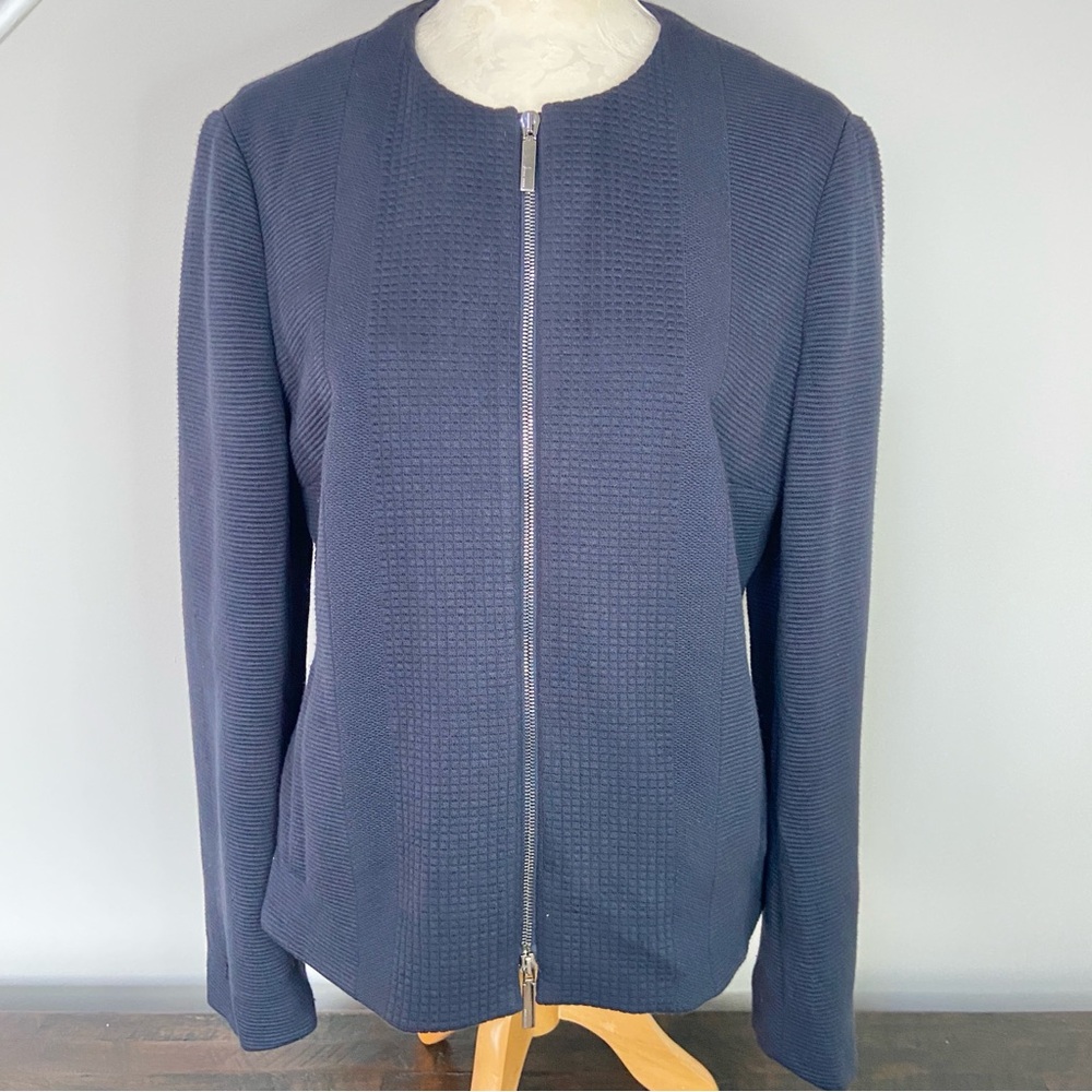 Hugo Boss Women’s Keralina Textured Navy Jacket Collarless Size 12